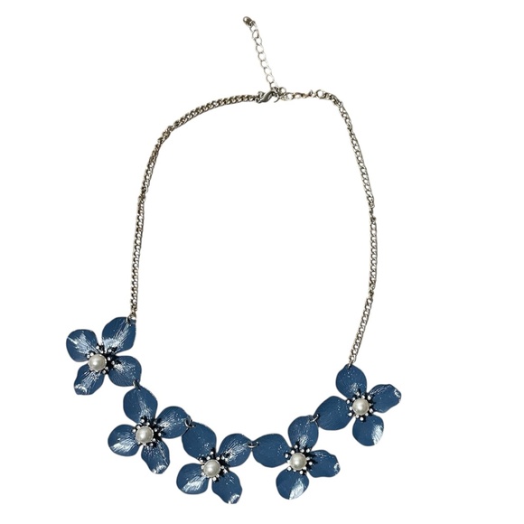 Necklace Fashion Jewelry Blue Flower Pattern Accessory - Picture 1 of 8